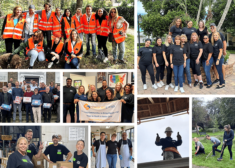 composition of photos of commercial real estate professionals doing charitable work in communities